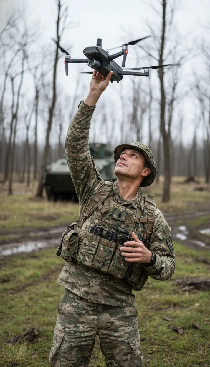 ИИ-фото — Военный с дроном
