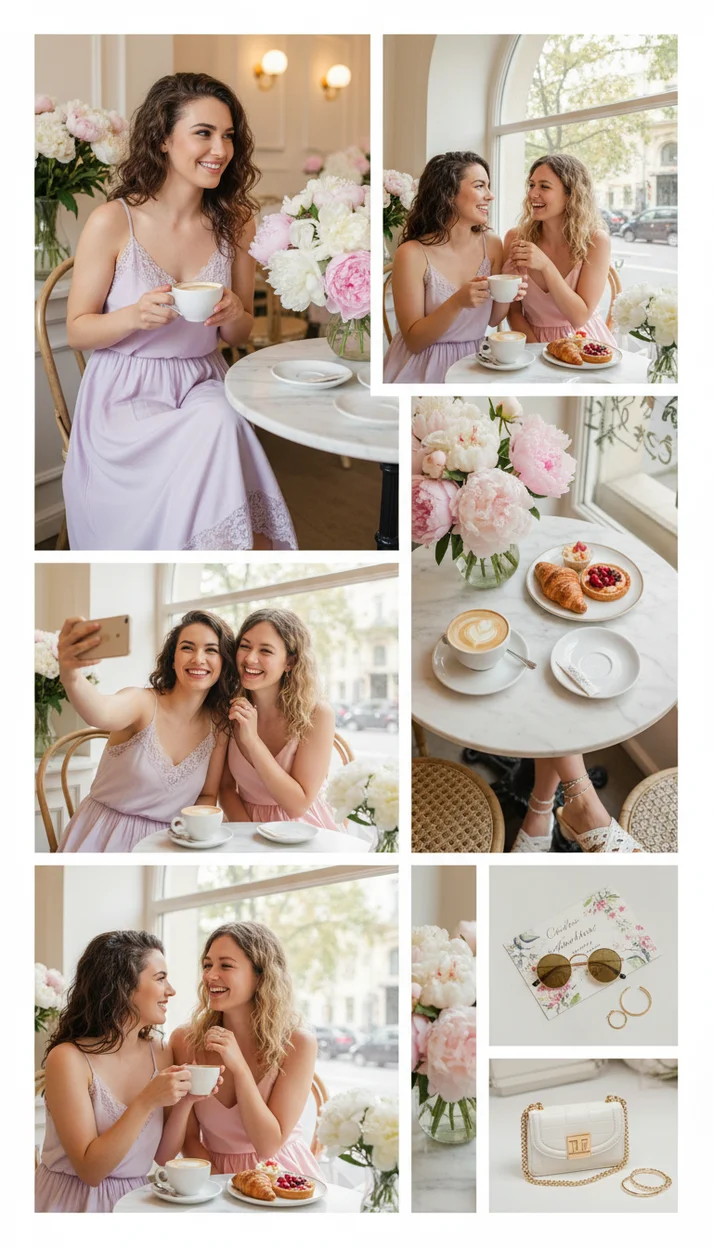  Коллаж двух подруг в цветочном кафе
