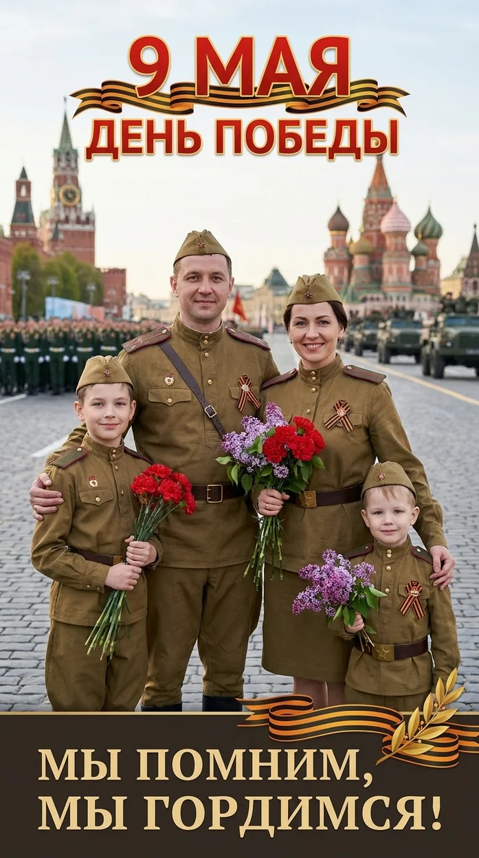 ИИ-фото — Парад 9 мая с детьми