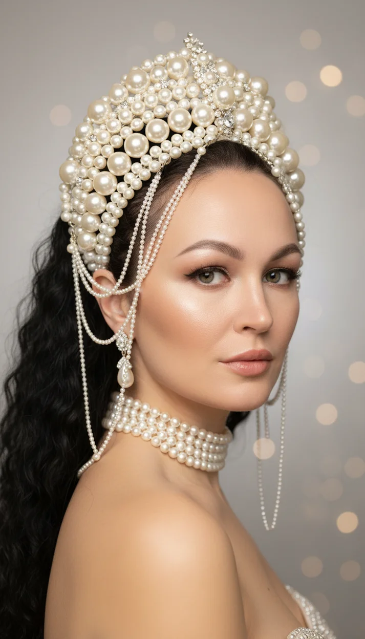 ИИ-фото — Жемчужный couture-портрет