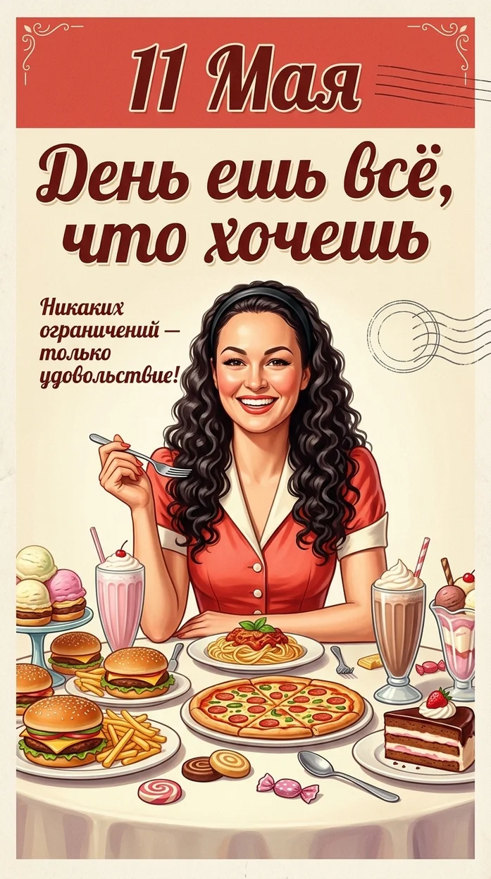 «День “Ешь всё, что хочешь”» открытка с вашим фото 